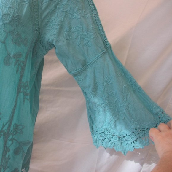 Tunic Top Blouse Size L LARGE Gauzy Cotton Crochet Hem Embroidered - Picture 8 of 12
